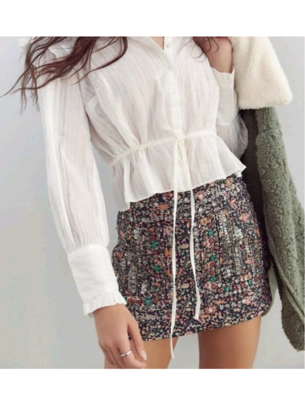 Free People Embellished Floral Mini Skirt Sz XS NWT Beaded Sequin Boho Festival